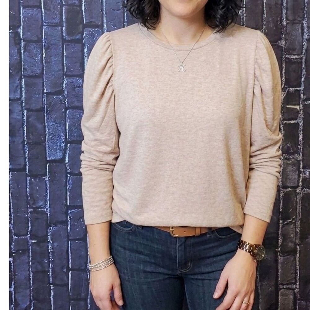 Rosvigor Beige Oatmeal Puff Long Sleeve Tunic Top Sweatshirt Plus Size 2XL New!